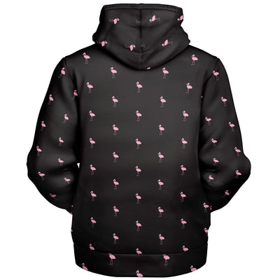 Black Classic Flamingo Zip-Up Hoodie