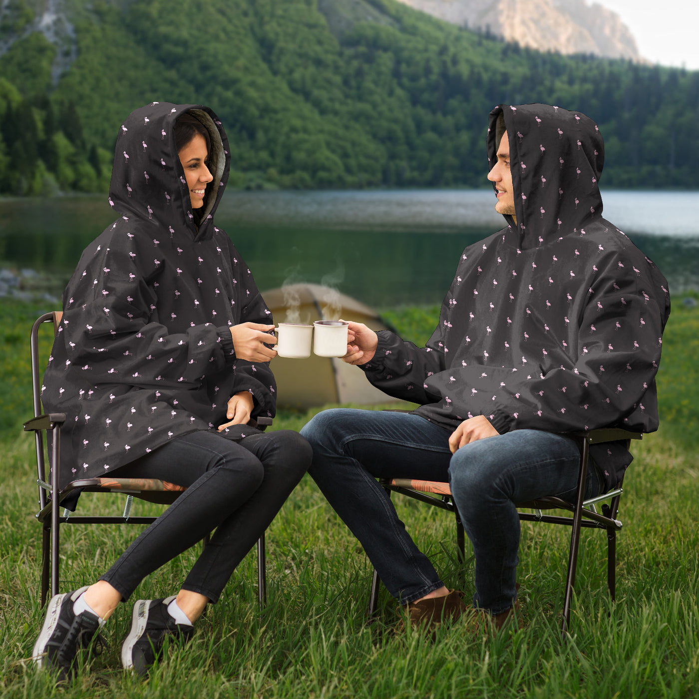 Black Classic Flamingo Snug Hoodie