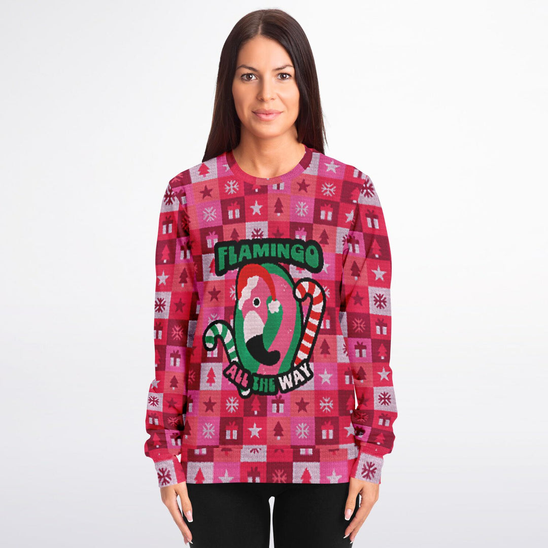 Flamingo All The Way Ugly Christmas Sweatshirt The Popular Flamingo