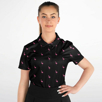 Black Simple Flamingo Polo Shirt