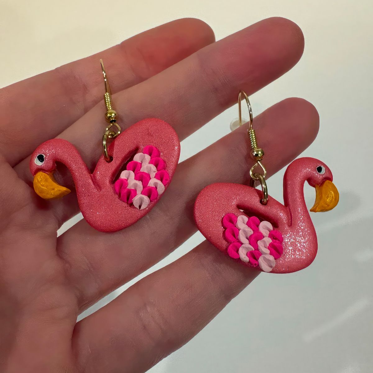 Handcrafted Flamingo Earrings by Red Leaves Studio