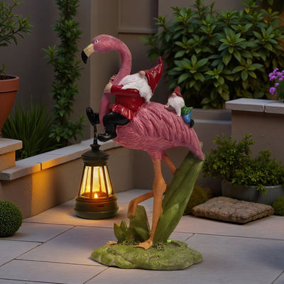 Flamingo Gnome Outdoor Lantern