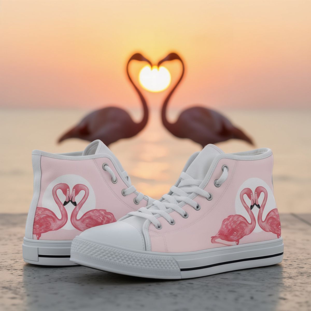 Pink Flamingo Love High Top Shoes