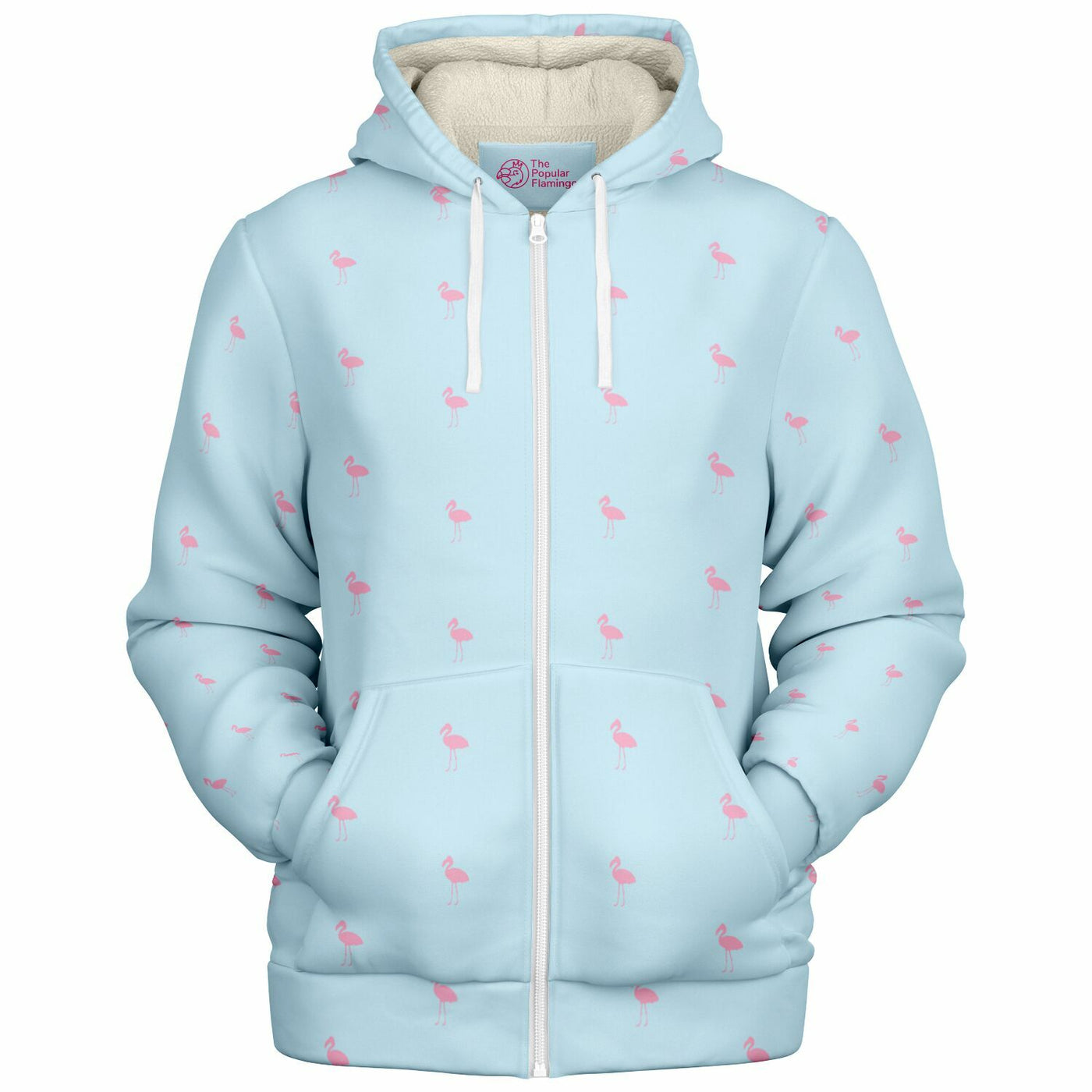 Blue Classic Flamingo Zip-Up Hoodie