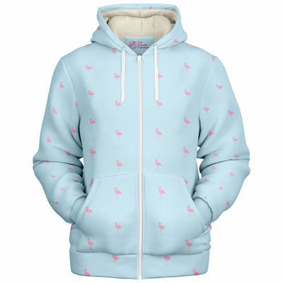Blue Classic Flamingo Zip-Up Hoodie
