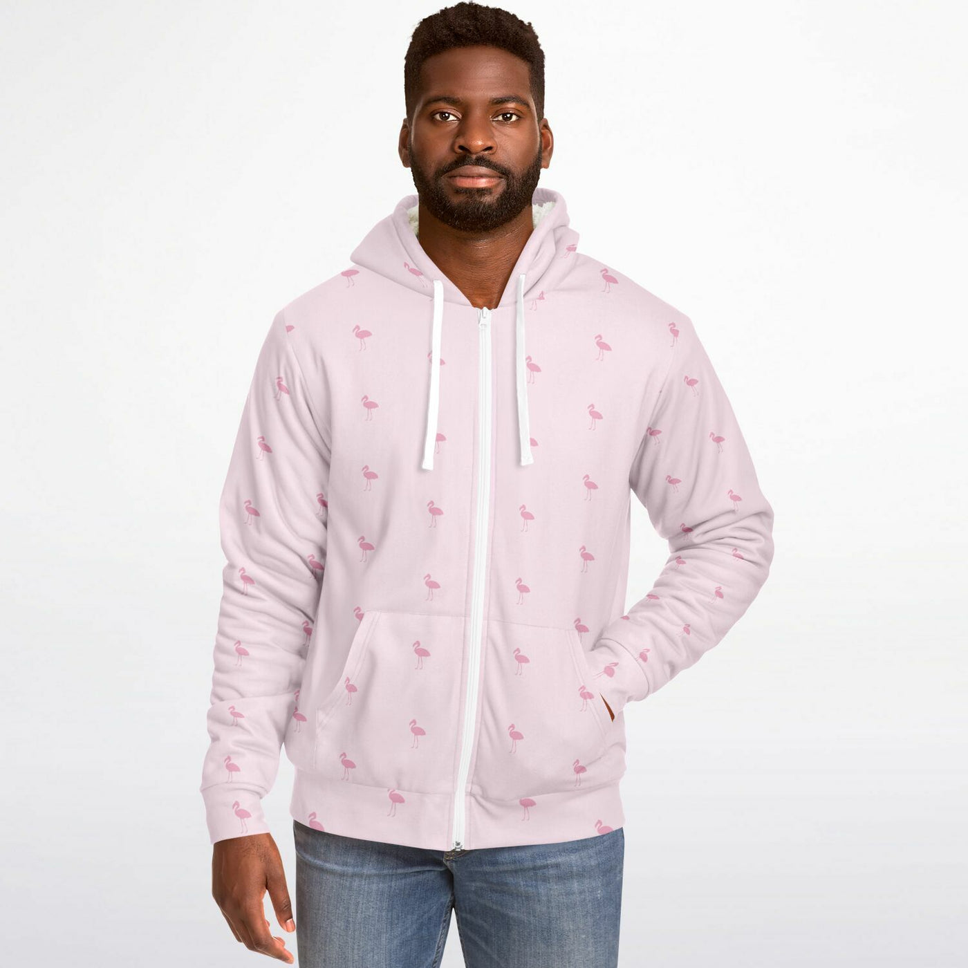 Pink Classic Flamingo Zip-Up Hoodie