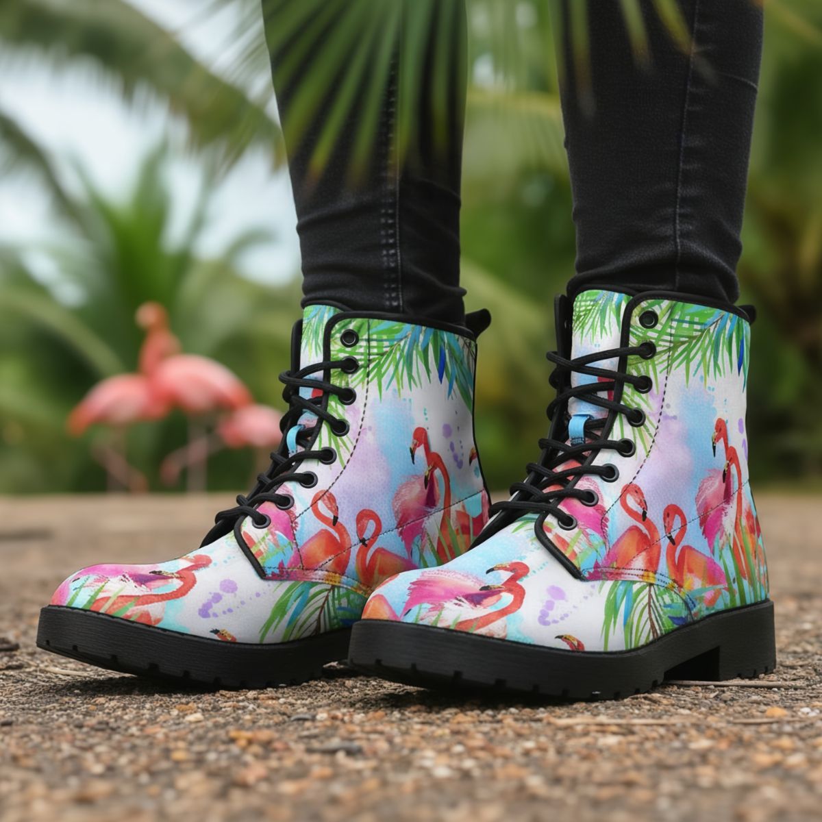 Tropical Flamingo Leather Boots