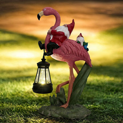Flamingo Gnome Outdoor Lantern