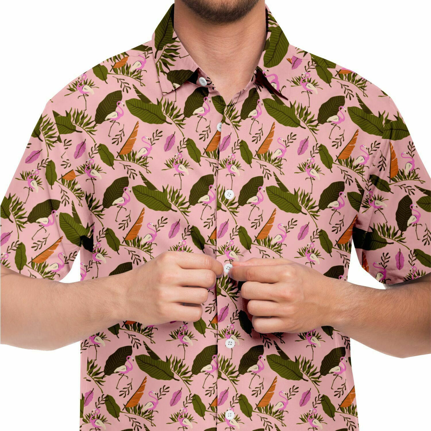 Pink Flamingo Leaf Hawaiian Shirt
