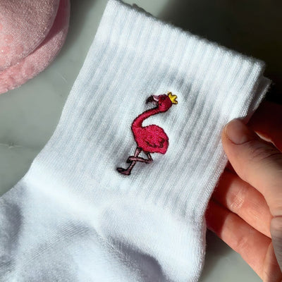 white flamingo socks