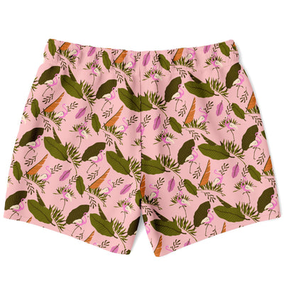 Pink Flamingo Leaf Swim Trunks