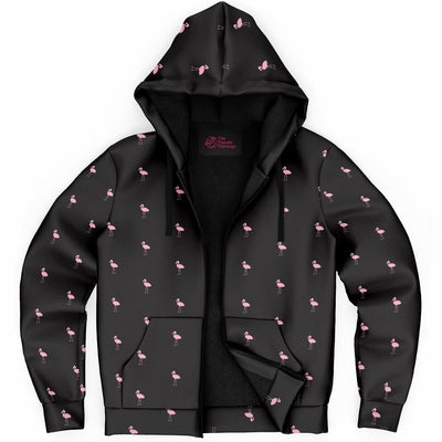 Black Classic Flamingo Zip-Up Hoodie