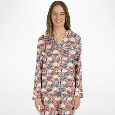 Sleepy Floral Flamingo Satin Pajamas
