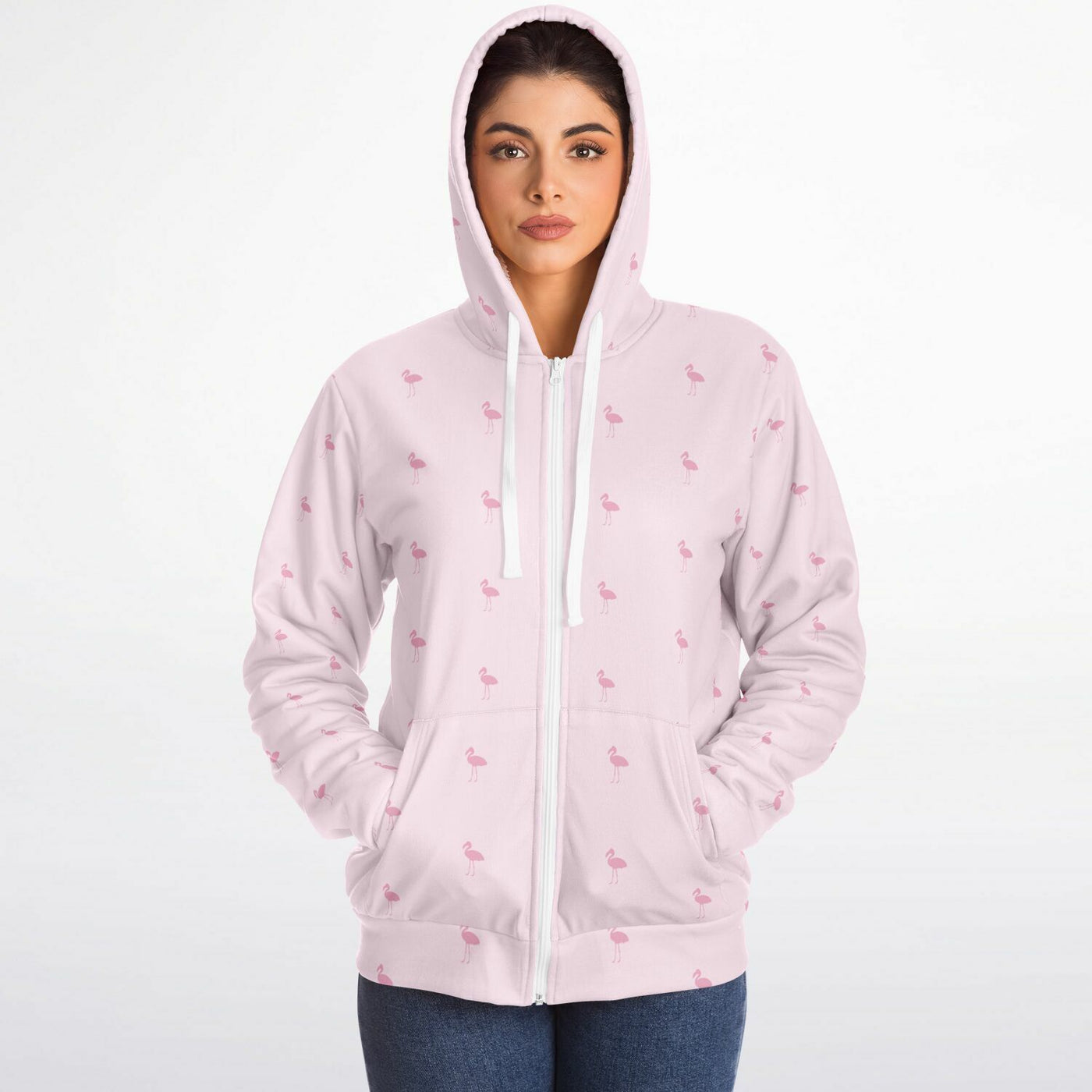 Pink Classic Flamingo Zip-Up Hoodie