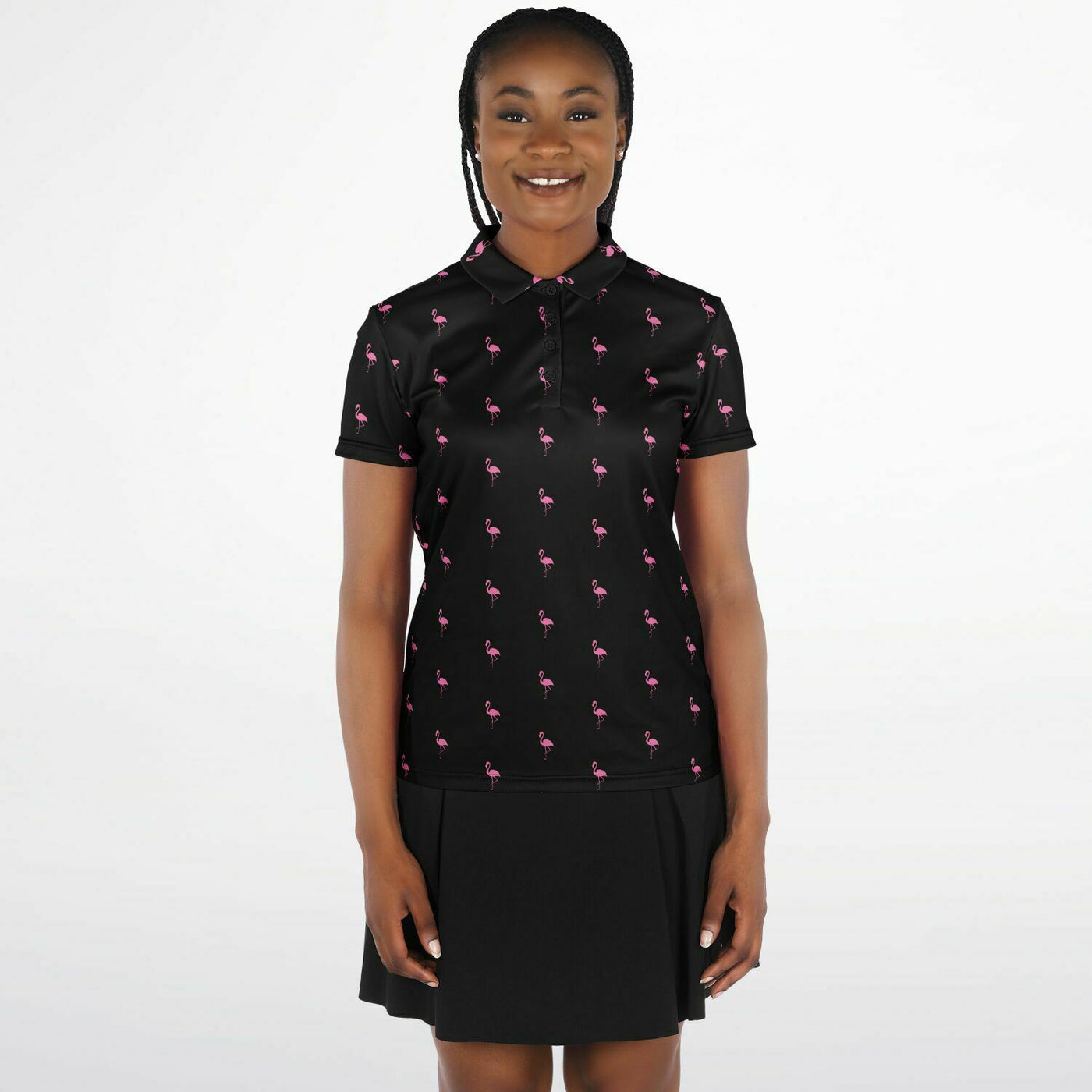 Black Simple Flamingo Polo Shirt