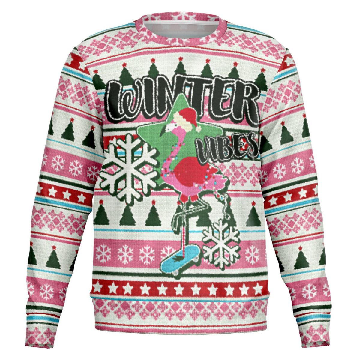 Flamingo Winter Vibes Ugly Christmas Sweatshirt