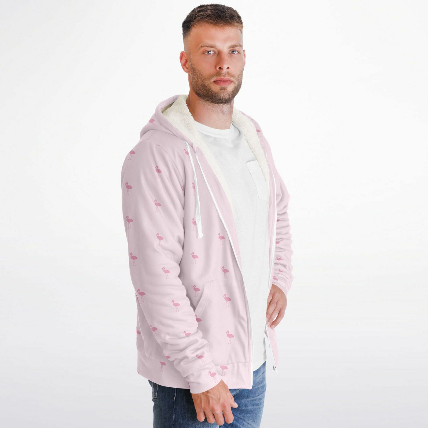 Pink Classic Flamingo Zip-Up Hoodie