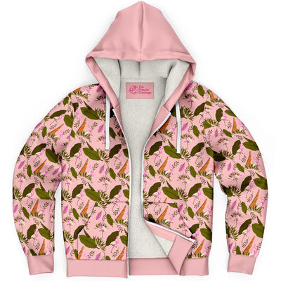 Pink Flamingo Leaf Zip-Up Hoodie