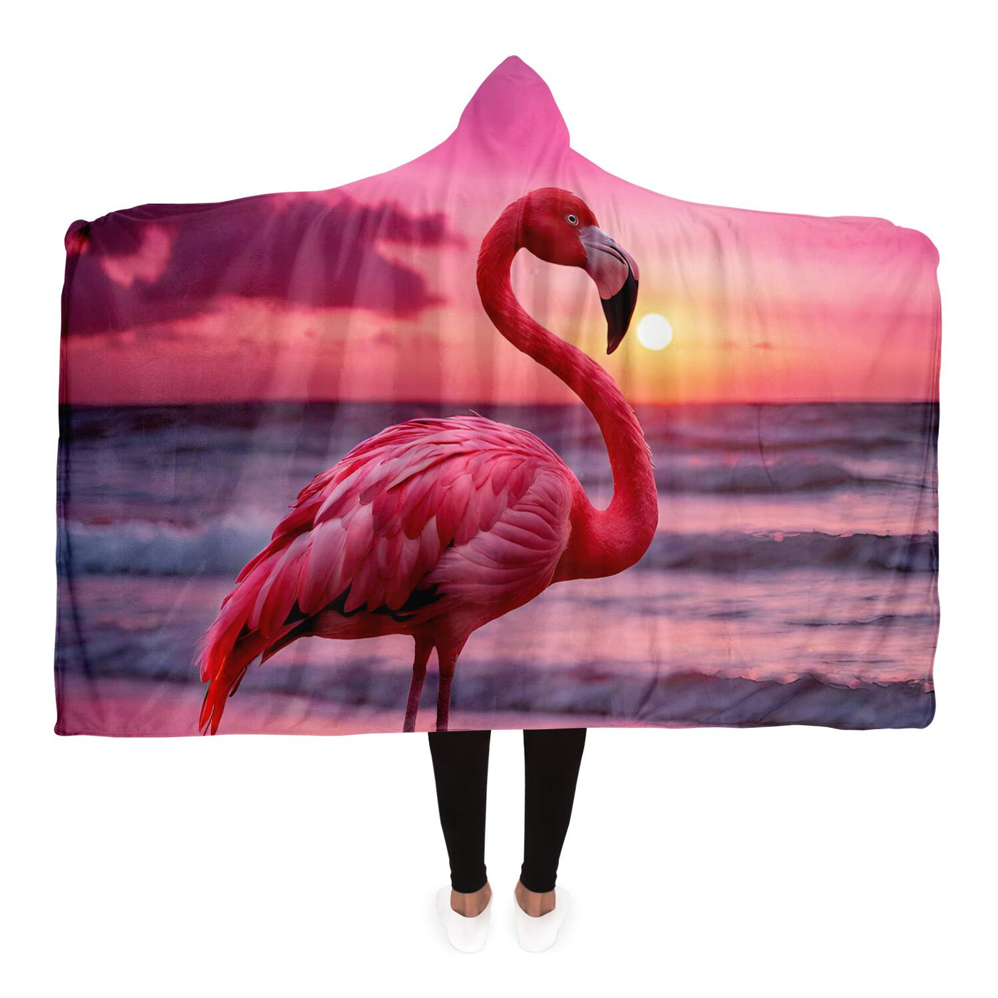 Flamingo Pink Sunset Hooded Blanket