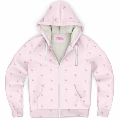 Pink Classic Flamingo Zip-Up Hoodie