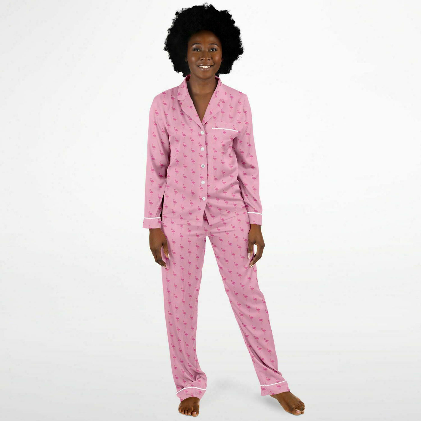 Simple Pink Flamingo Satin Pajamas