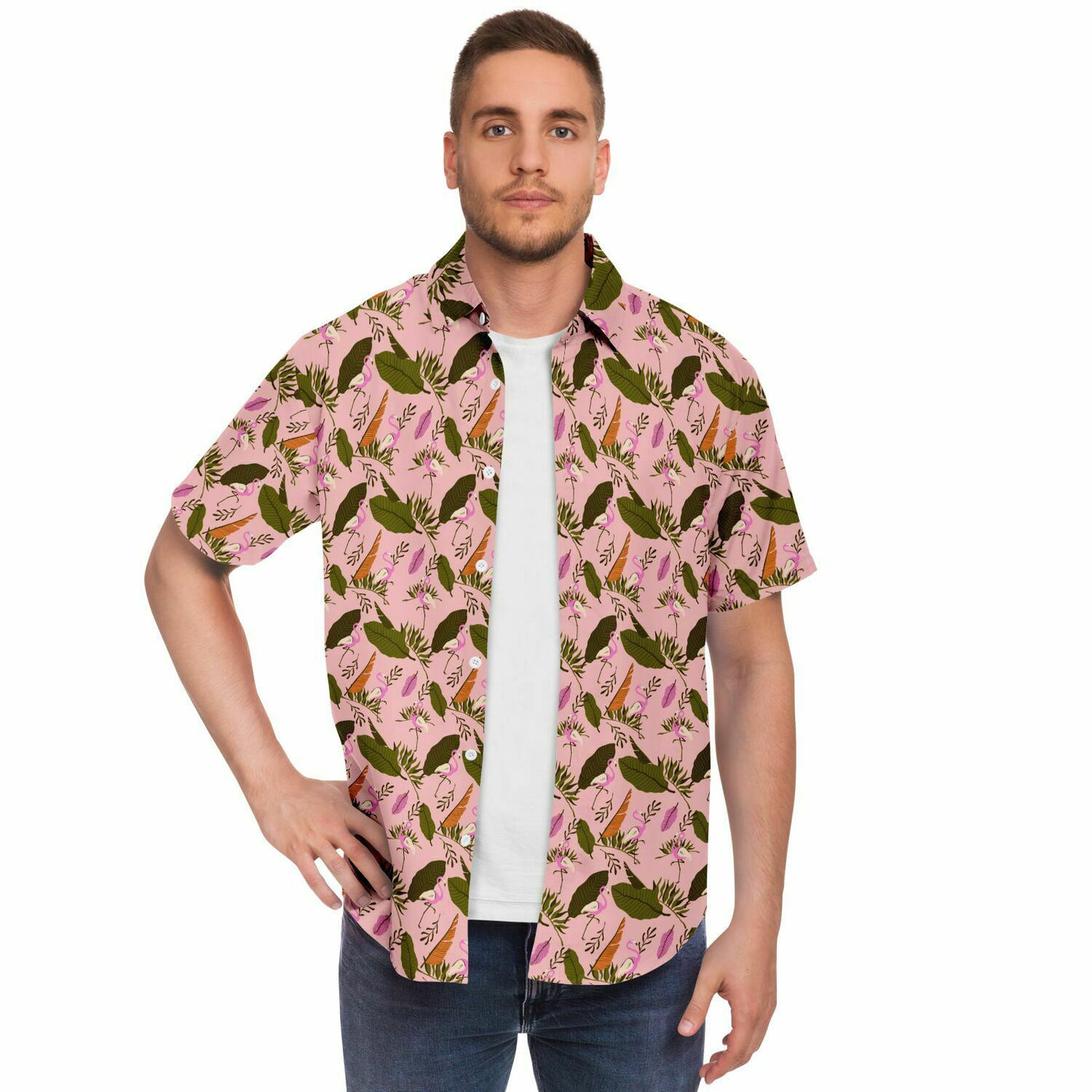 Pink Flamingo Leaf Hawaiian Shirt