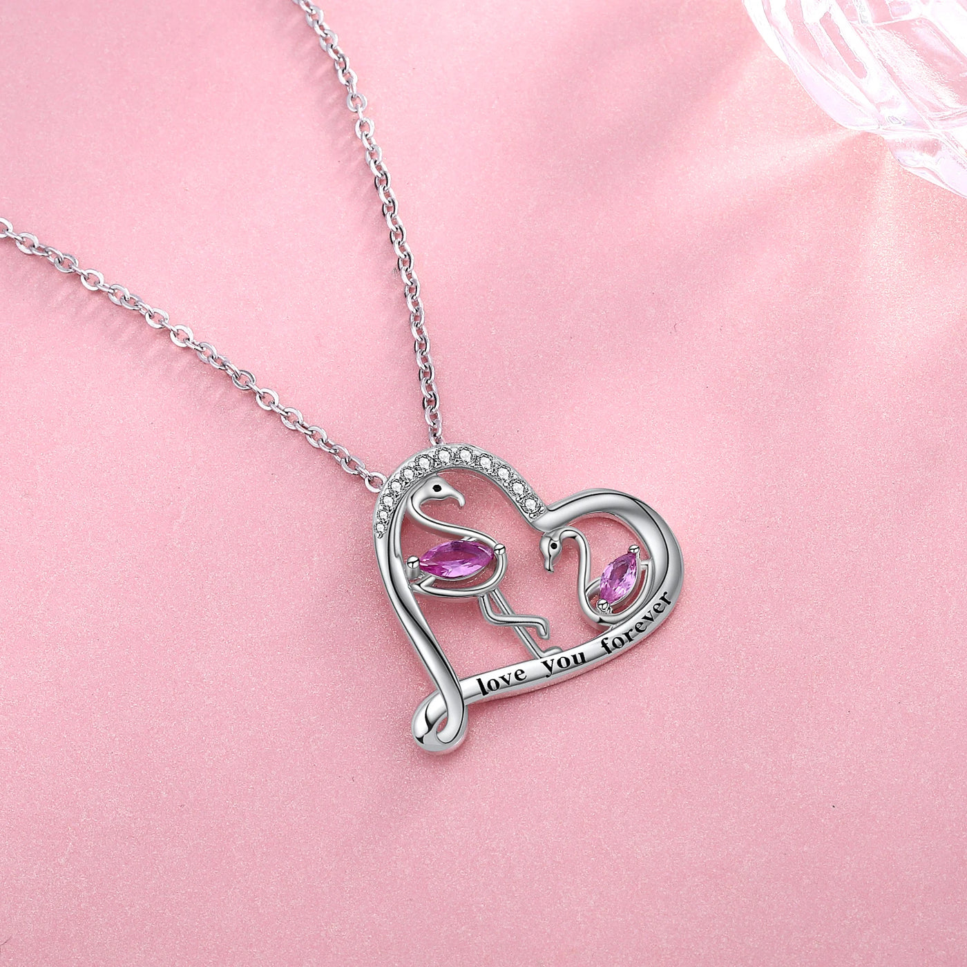 Sterling Silver Flamingo Heart Necklace