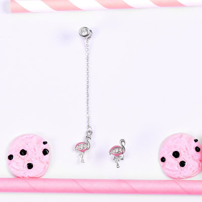 Sterling Silver Sparkling Pink Flamingo Earrings