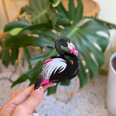 black flamingo hair clip