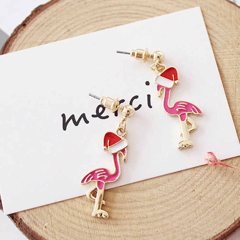 Christmas Pink Flamingo Earrings