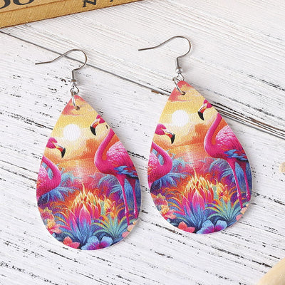 Multicolor Flamingo Leather Earrings