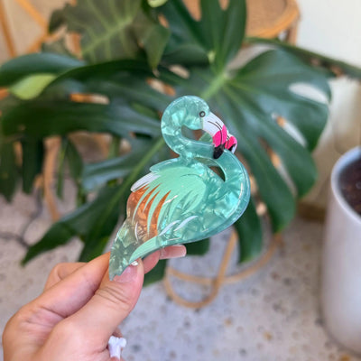 blue flamingo hair clip