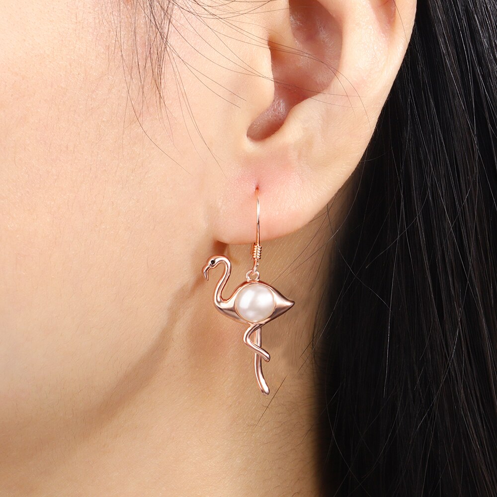 Sterling Silver Pearl Flamingo Earrings