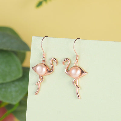 Sterling Silver Pearl Flamingo Earrings