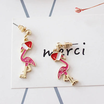 Christmas Pink Flamingo Earrings