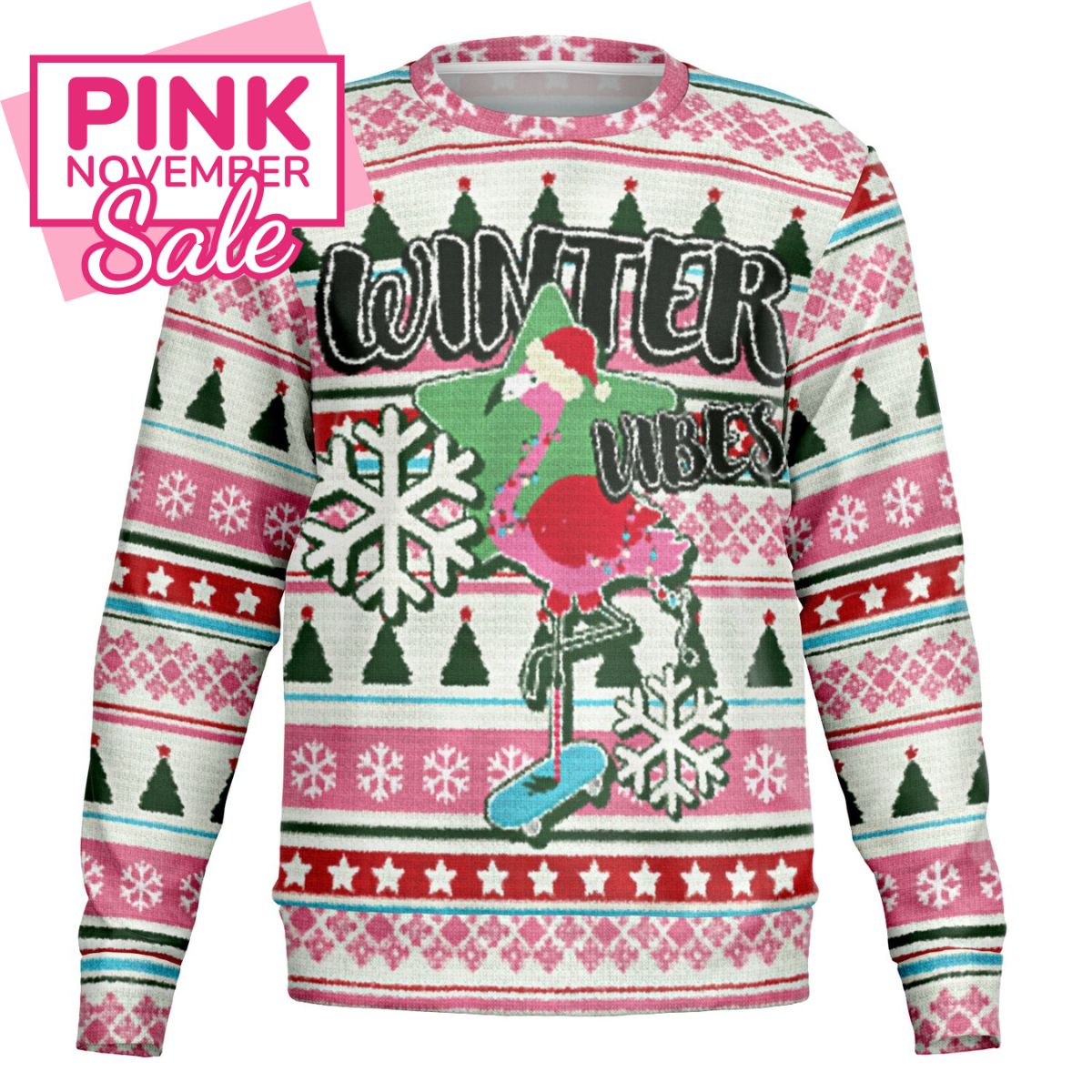 Flamingo Winter Vibes Ugly Christmas Sweatshirt