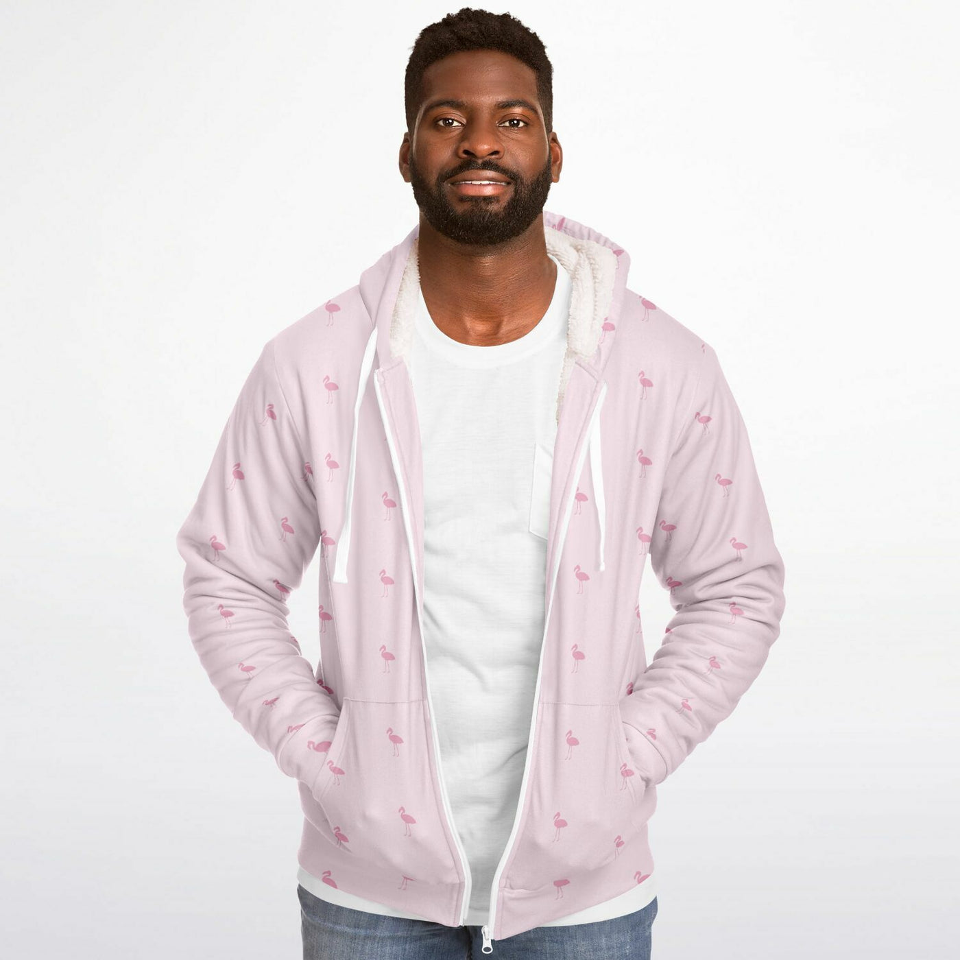 Pink Classic Flamingo Zip-Up Hoodie