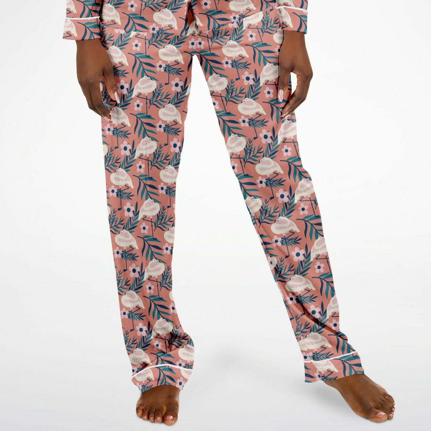 Sleepy Floral Flamingo Satin Pajamas
