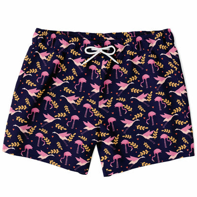 Flying Flamingo Floral Swim Trunks