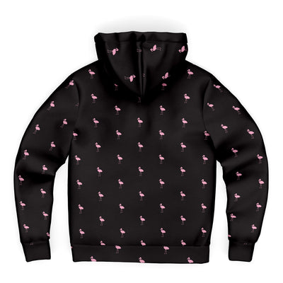 Black Classic Flamingo Zip-Up Hoodie