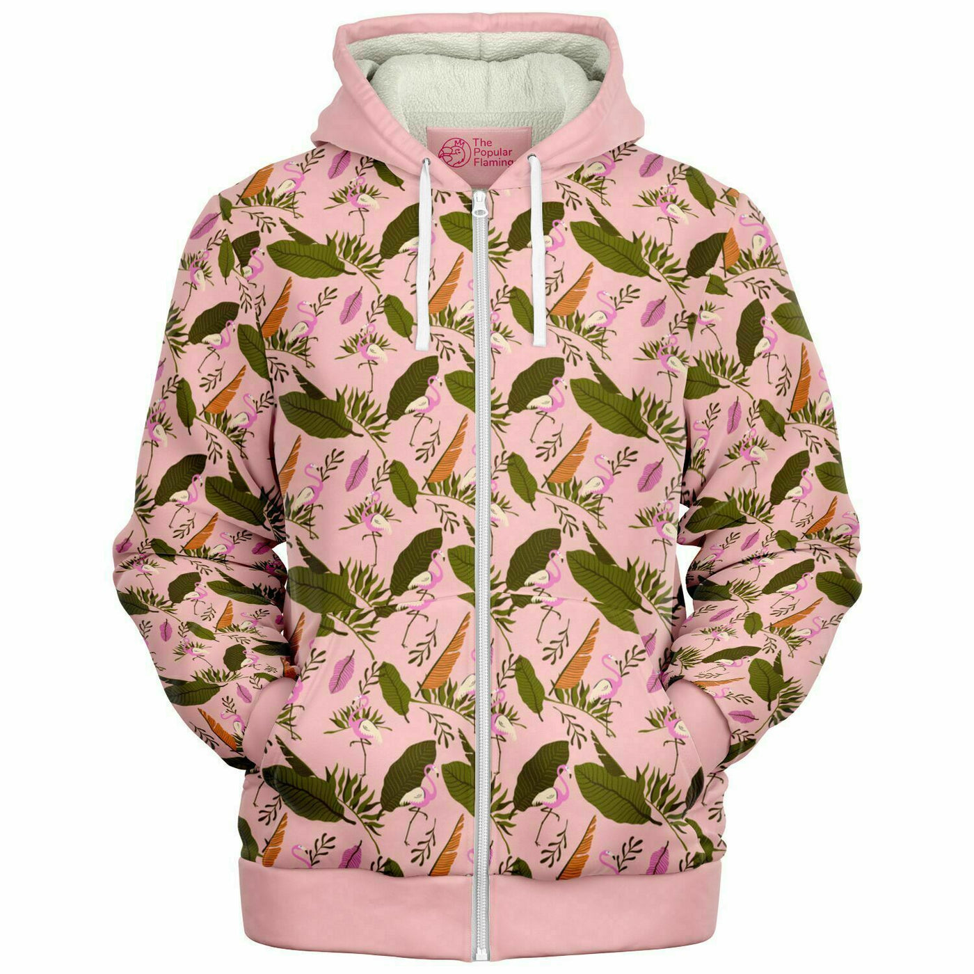 Pink Flamingo Leaf Zip-Up Hoodie
