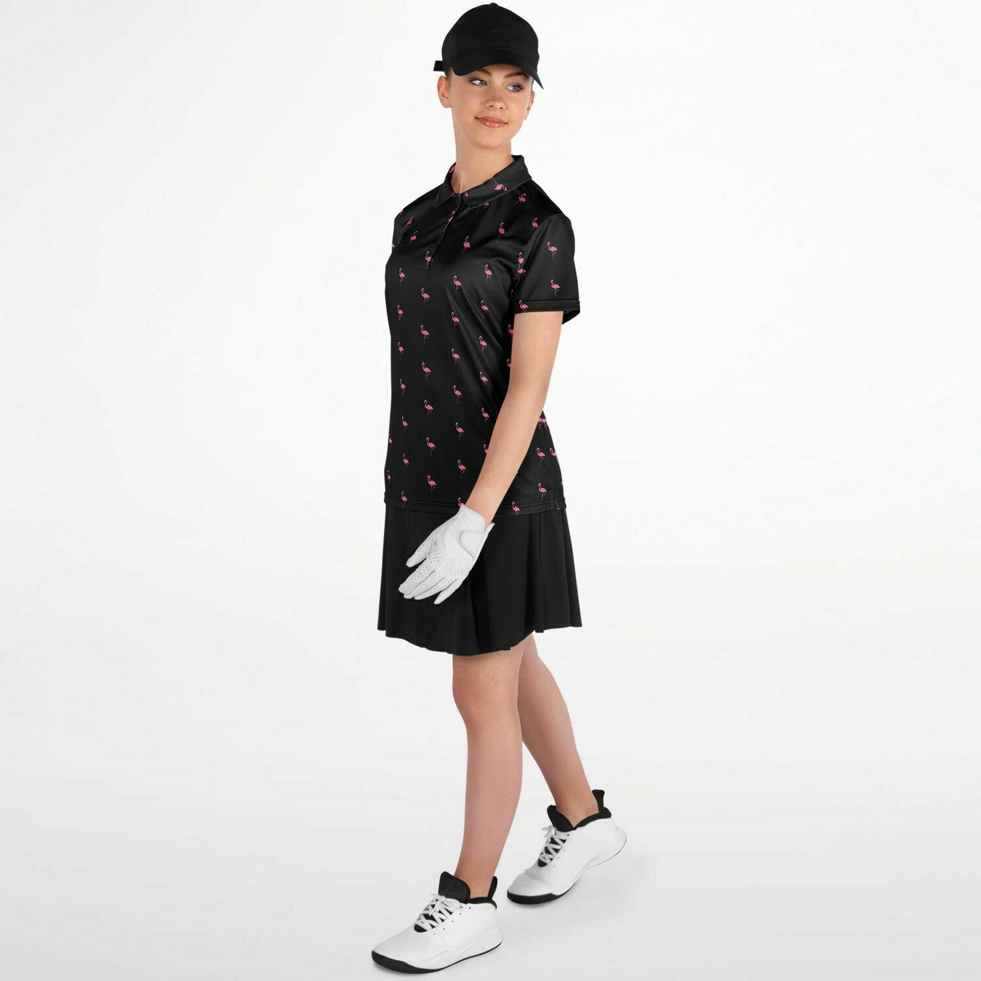 Black Simple Flamingo Polo Shirt