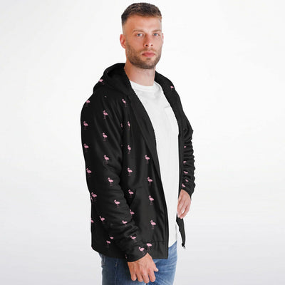 Black Classic Flamingo Zip-Up Hoodie