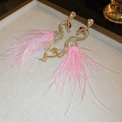 Pink Feather Flamingo Earrings