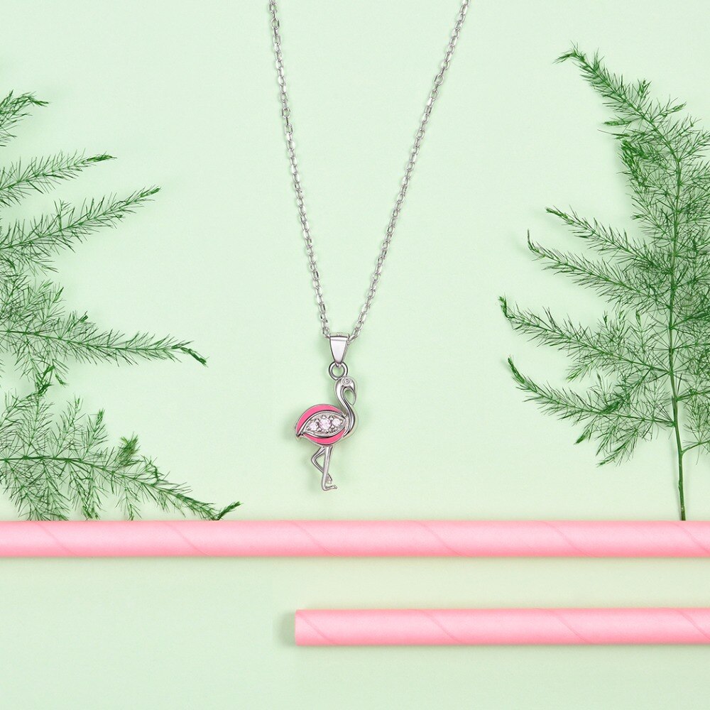 Sterling Silver Sparkling Pink Flamingo Necklace