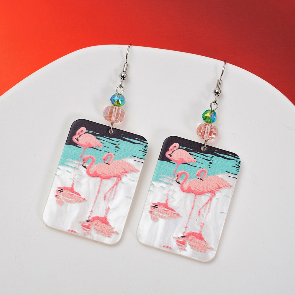 Retro Tropical Flamingo Earrings