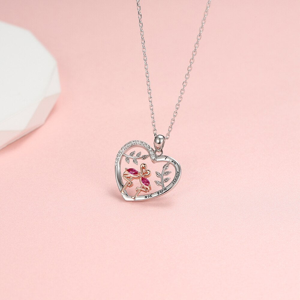 Sterling Silver Pink Flamingo Love Necklace