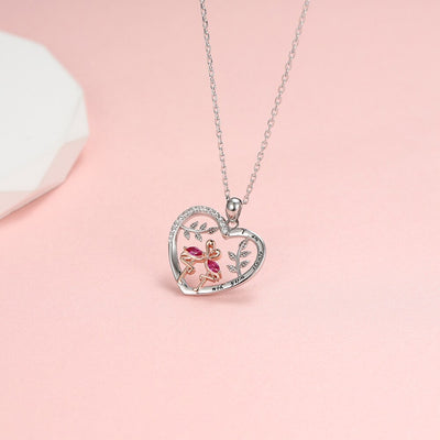 Sterling Silver Pink Flamingo Love Necklace