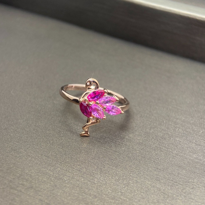 sterling silver pink flamingo ring