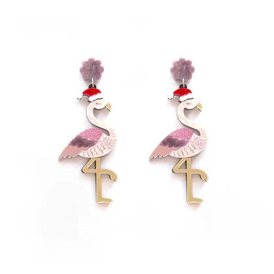 christmas flamingo earrings